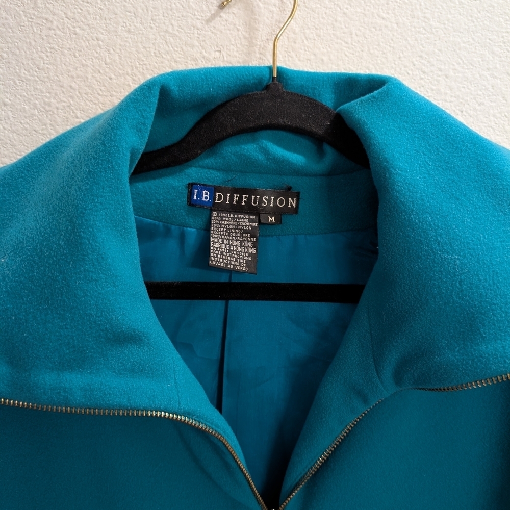 IB Diffusion Vintage Womens Coat Teal Knit Wool Cashmer W/ Pockets - Picture 7 of 10